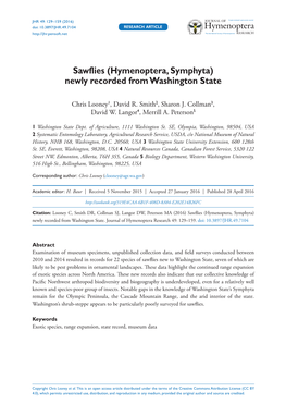 Sawflies (Hymenoptera, Symphyta) Newly Recorded from Washington State