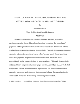 Mineralogy of the Peraluminous Spruce Pine Plutonic Suite