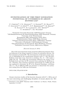 Investigation of the First Ionization Potential of Ytterbium in Argonbuffer