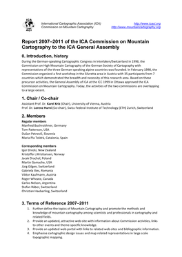 Report 2007–2011 of the ICA Commission on Mountain Cartography to the ICA General Assembly