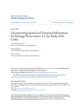 Documenting Spatial and Temporal Information for Heritage Preservation