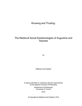 The Medieval Social Epistemologies of Augustine and Aquinas