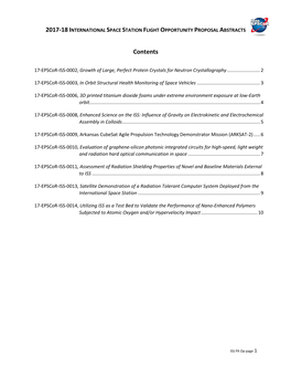 2017-2018 International Space Station Flight Opportunity Proposal