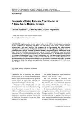Prospects of Using Endemic Vine Species in Adjara-Guria Region, Georgia