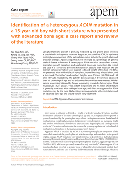 Identification of a Heterozygous ACAN Mutation in a 15-Year-Old Boy With