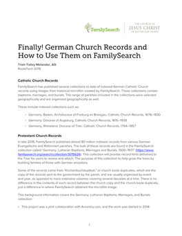 Finally! German Church Records and How to Use Them on Familysearch Trish Tolley Melander, AG Rootstech 2019