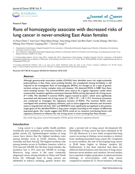 Runs of Homozygosity Associate with Decreased Risks of Lung Cancer In