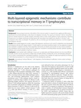 Multi-Layered Epigenetic Mechanisms Contribute to Transcriptional Memory in T Lymphocytes Jennifer Dunn, Robert Mccuaig, Wen Juan Tu, Kristine Hardy and Sudha Rao*