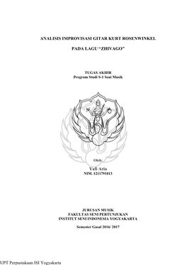 ANALISIS IMPROVISASI GITAR KURT ROSENWINKEL PADA LAGU “ZHIVAGO” Yafi Aria UPT Perpustakaan ISI Yogyakarta