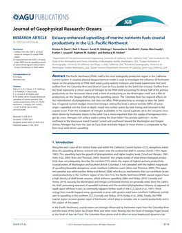 Enhanced Upwelling of Marine Nutrients Fuels Coastal 10.1002/2014JC010248 Productivity in the U.S