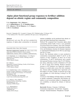 Alpine Plant Functional Group Responses to Fertiliser Addition Depend on Abiotic Regime and Community Composition