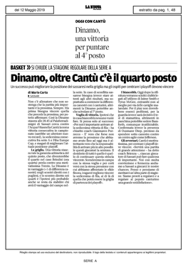 Dinamo, Oltre Cantù C'è Il Quarto Posto