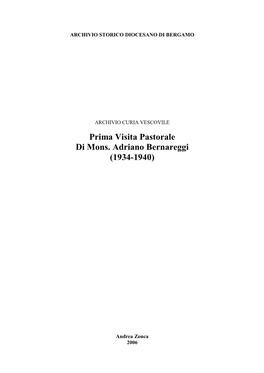 Prima Visita Pastorale Di Mons. Adriano Bernareggi (1934-1940)