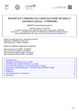 SAVARTS ET PINEDES DU CAMP MILITAIRE DE MAILLY (Identifiant National : 210009498)