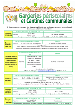 Ce Document Vous Présente Une Liste Des Accueils Périscolaires Et Cantines Des Communes Du Territoire De La Communauté De Communes Vexin Centre