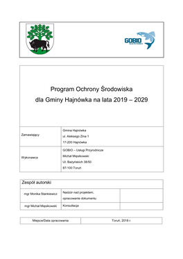 Program Ochrony Środowiska Dla Gminy Hajnówka Na Lata 2019 – 2029