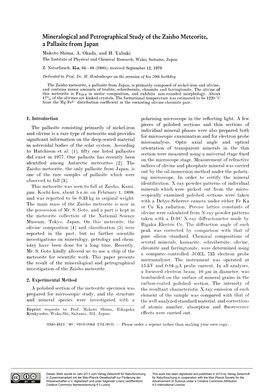 Mineralogical and Petrographical Study of the Zaisho Meteorite, a Pallasite from Japan