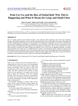 Peak Car Use and the Rise of Global Rail: Why This Is Happening and What It Means for Large and Small Cities