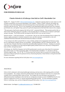 FOR IMMEDIATE RELEASE Charles Schwab & Al Geiberger Join