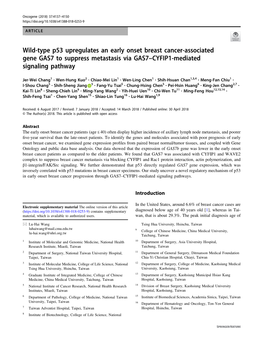 Wild-Type P53 Upregulates an Early Onset Breast Cancer-Associated Gene GAS7 to Suppress Metastasis Via GAS7–CYFIP1-Mediated Signaling Pathway