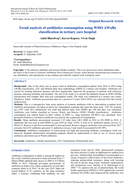 Trend Analysis of Antibiotics Consumption Using WHO Aware Classification in Tertiary Care Hospital