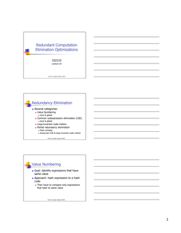 Redundant Computation Elimination Optimizations