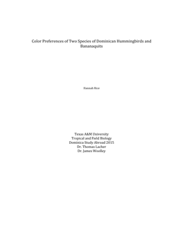 Color Preferences of Two Species of Dominican Hummingbirds and Bananaquits