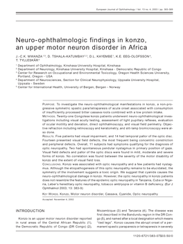 Neuro-Ophthalmologic Findings in Konzo, an Upper Motor Neuron Disorder in Africa