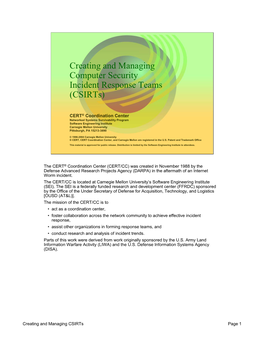 Creating and Managing Csirts Page 1 Creating and Managing Csirts