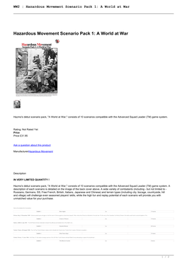 WW2 : Hazardous Movement Scenario Pack 1: a World at War