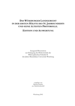 Das Würzburger Landgericht in Der Ersten Hälfte Des 14