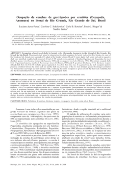 Ocupação De Conchas De Gastrópodes Por Ermitões (Decapoda, Anomura) No Litoral De Rio Grande, Rio Grande Do Sul, Brasil