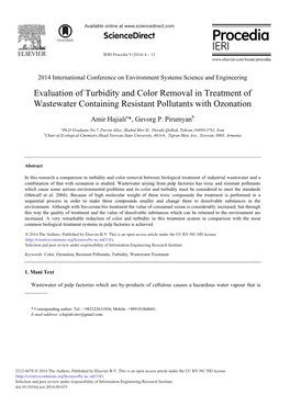 Evaluation of Turbidity and Color Removal in Treatment of Wastewater Containing Resistant Pollutants with Ozonation