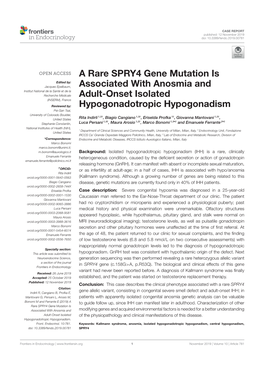 A Rare SPRY4 Gene Mutation Is Associated with Anosmia and Adult