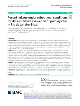 Record Linkage Under Suboptimal Conditions for Data-Intensive