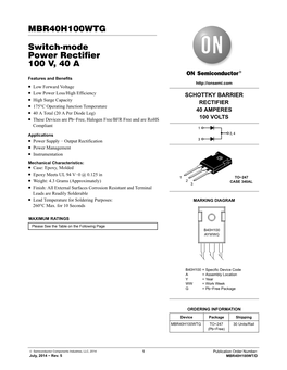 MBR40H100WTG Switch-Mode Power Rectifier 100 V, 40 A