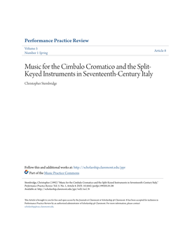 Music for the Cimbalo Cromatico and the Split-Keyed Instruments in Seventeenth-Century Italy," Performance Practice Review: Vol