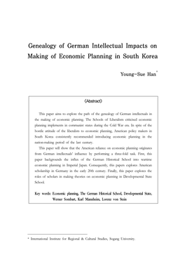 Genealogy of German Intellectual Impacts on Making of Economic Planning in South Korea