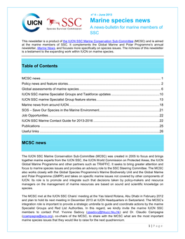 Marine Species News a News-Bulletin for Marine Members of SSC