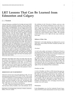 LRT Lessons That Can Be Learned from Edmonton and Calgary