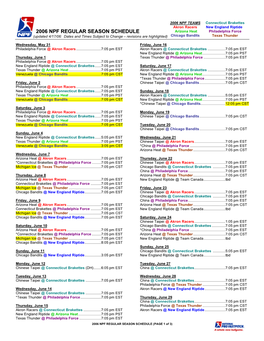 2006 Npf Regular Season Schedule
