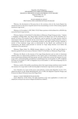 Republic of the Philippines DEPARTMENT of LABOR and EMPLOYMENT REGIONAL TRIPARTITE WAGES and PRODUCTIVITY BOARD Regional Office No