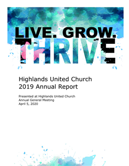 Highlands United Church 2019 Annual Report