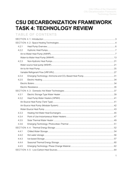 Technology Review CSU DECARBONIZATION FRAMEWORK TASK 4: TECHNOLOGY REVIEW TABLE of CONTENTS SECTION 4.1: Introduction