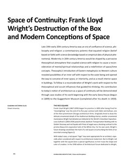 Space of Continuity: Frank Lloyd Wright's Destruction of the Box And