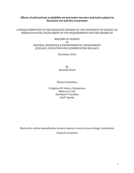 I Effects of Soil Nutrient Availability on Non-Native Invasive And