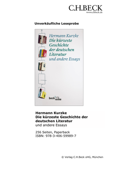 Hermann Kurzke Die Kürzeste Geschichte Der Deutschen Literatur Und Andere Essays