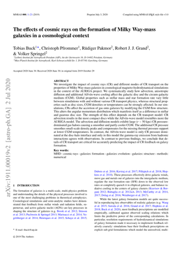 Arxiv:1911.00019V2 [Astro-Ph.GA] 2 Jul 2020 One of the Most Challenging Problems in Theoretical Astrophysics