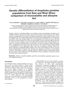 Genetic Differentiation of Anopheles Gambiae Comparison of Microsatellite and Allozyme Loci