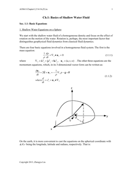 Ch.1: Basics of Shallow Water Fluid ∂